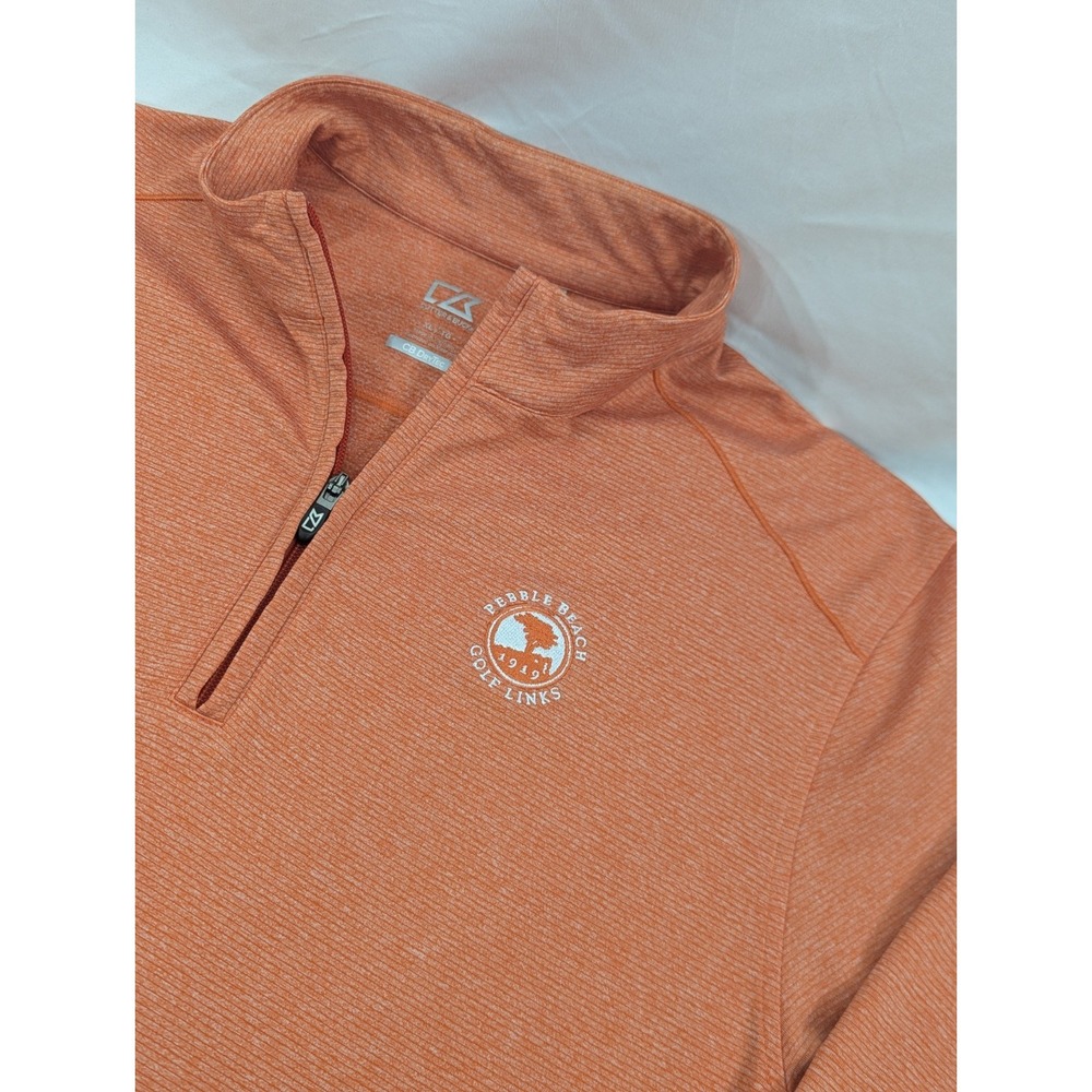 Cutter Buck Quarter Zip Men XL Orange Pebble Beach Pullover  Midweight CB Drytec
